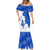 Uruguay Mermaid Dress with Gaucho Rider Illustration Blue White Swirl - Wonder Print Shop