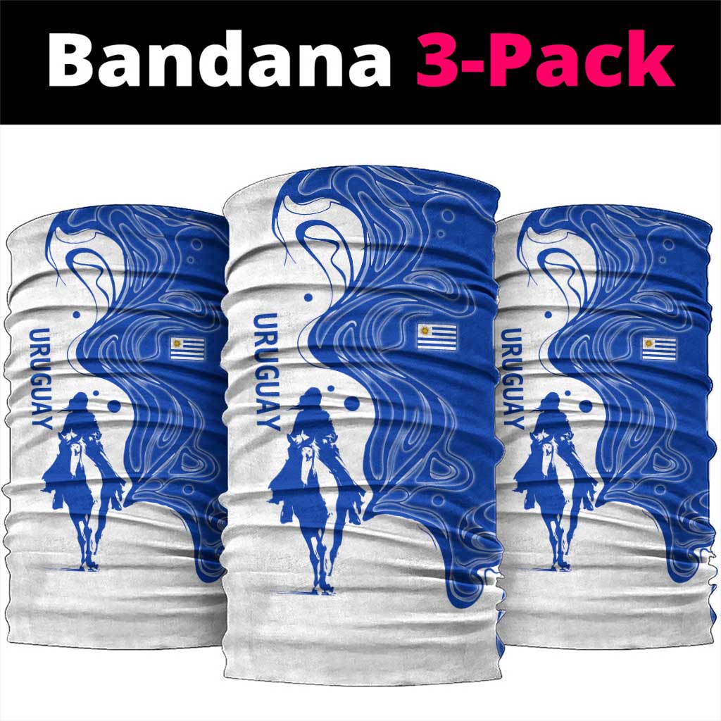 Uruguay Neck Gaiter with Gaucho Rider Illustration Blue White Swirl - Wonder Print Shop