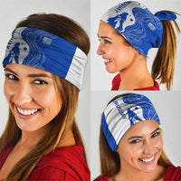 Uruguay Neck Gaiter with Gaucho Rider Illustration Blue White Swirl - Wonder Print Shop