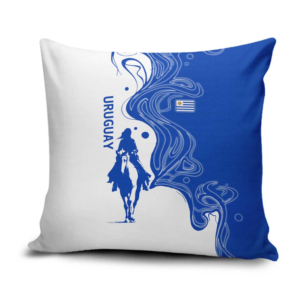 Uruguay Pillow Cover with Gaucho Rider Illustration Blue White Swirl - Wonder Print Shop