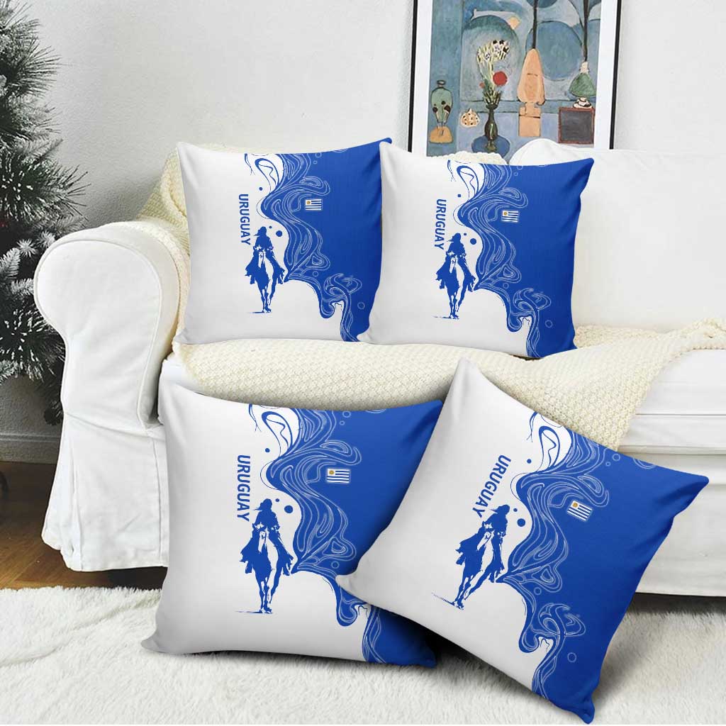 Uruguay Pillow Cover with Gaucho Rider Illustration Blue White Swirl - Wonder Print Shop