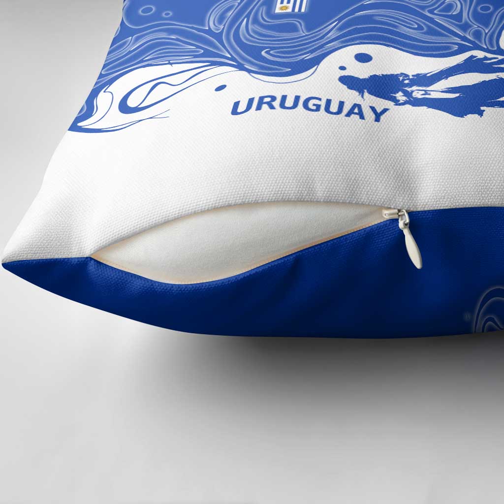 Uruguay Pillow Cover with Gaucho Rider Illustration Blue White Swirl - Wonder Print Shop