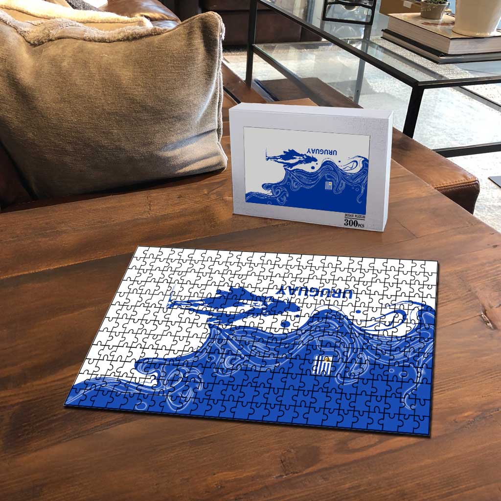 Uruguay Puzzle with Gaucho Rider Illustration Blue White Swirl - Wonder Print Shop