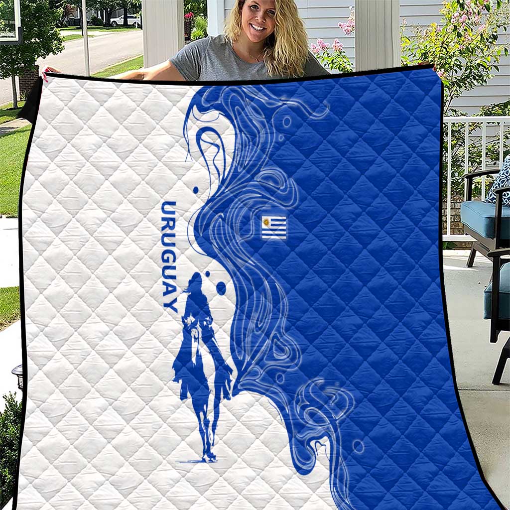 Uruguay Quilt with Gaucho Rider Illustration Blue White Swirl - Wonder Print Shop