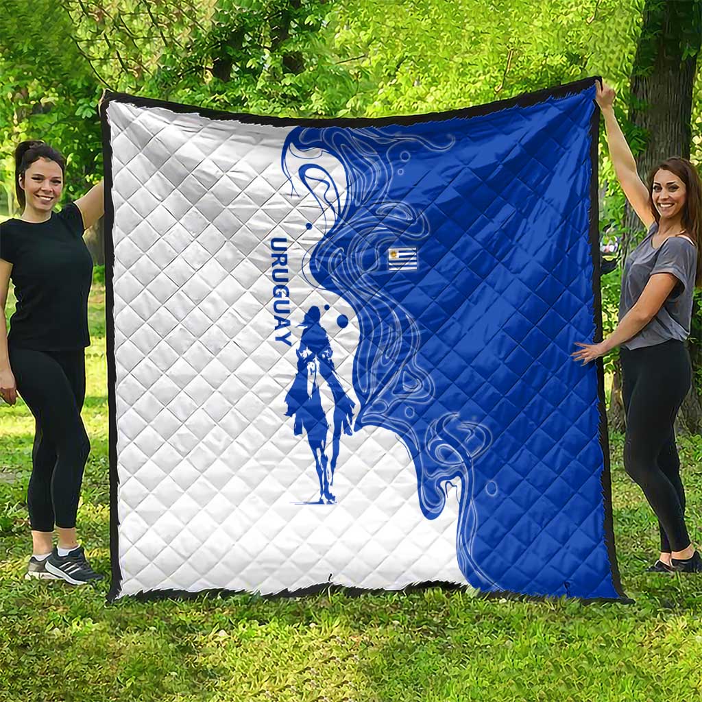 Uruguay Quilt with Gaucho Rider Illustration Blue White Swirl - Wonder Print Shop