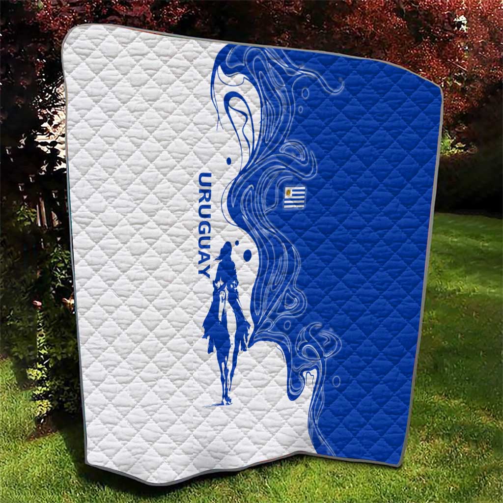 Uruguay Quilt with Gaucho Rider Illustration Blue White Swirl - Wonder Print Shop