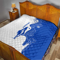 Uruguay Quilt with Gaucho Rider Illustration Blue White Swirl - Wonder Print Shop