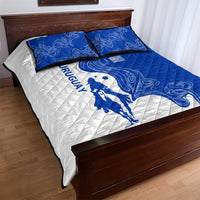 Uruguay Quilt Bed Set with Gaucho Rider Illustration Blue White Swirl - Wonder Print Shop