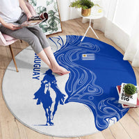 Uruguay Round Carpet with Gaucho Rider Illustration Blue White Swirl - Wonder Print Shop