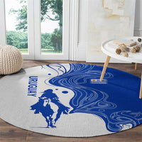 Uruguay Round Carpet with Gaucho Rider Illustration Blue White Swirl - Wonder Print Shop
