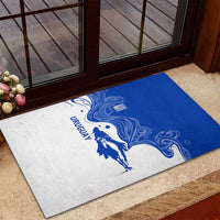 Uruguay Rubber Doormat with Gaucho Rider Illustration Blue White Swirl - Wonder Print Shop