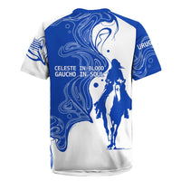Uruguay Rugby Jersey with Gaucho Rider Illustration Blue White Swirl - Wonder Print Shop