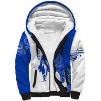 Uruguay Sherpa Hoodie with Gaucho Rider Illustration Blue White Swirl - Wonder Print Shop