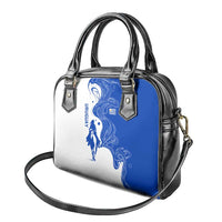 Uruguay Shoulder Handbag with Gaucho Rider Illustration Blue White Swirl - Wonder Print Shop