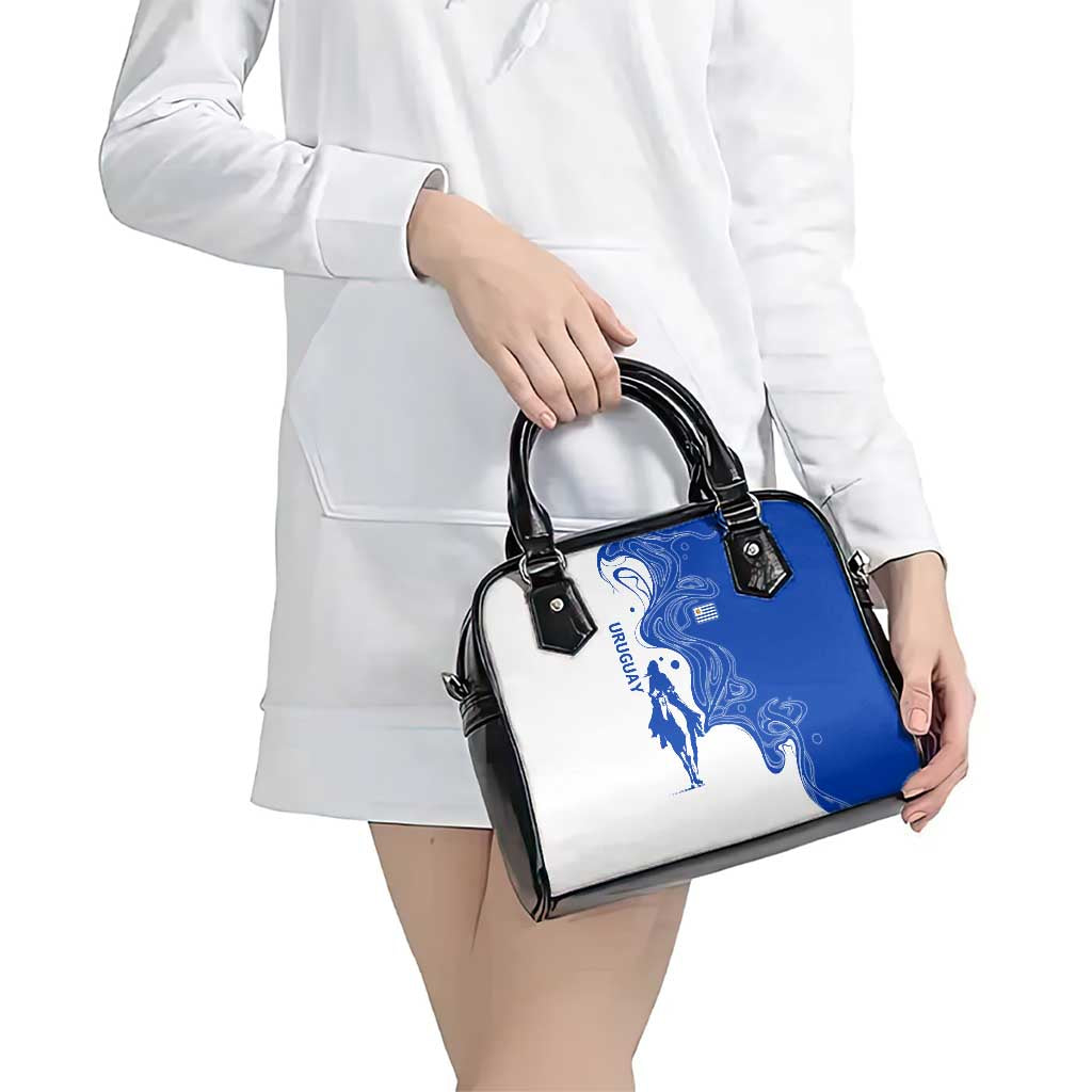 Uruguay Shoulder Handbag with Gaucho Rider Illustration Blue White Swirl - Wonder Print Shop