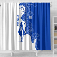 Uruguay Shower Curtain with Gaucho Rider Illustration Blue White Swirl - Wonder Print Shop