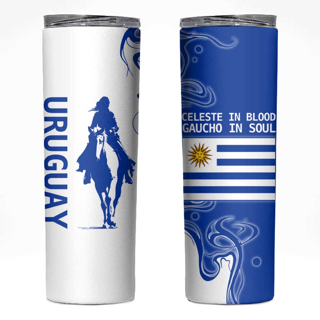 Uruguay Skinny Tumbler with Gaucho Rider Illustration Blue White Swirl - Wonder Print Shop