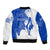 Uruguay Sleeve Zip Bomber Jacket with Gaucho Rider Illustration Blue White Swirl - Wonder Print Shop