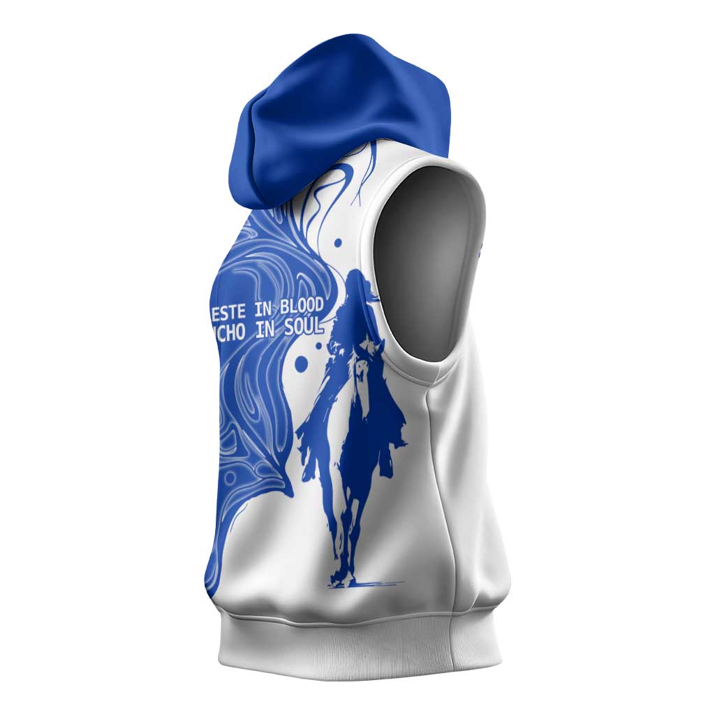 Uruguay Sleeveless Hoodie with Gaucho Rider Illustration Blue White Swirl - Wonder Print Shop