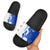 Uruguay Slide Sandals with Gaucho Rider Illustration Blue White Swirl - Wonder Print Shop