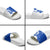 Uruguay Slide Sandals with Gaucho Rider Illustration Blue White Swirl - Wonder Print Shop