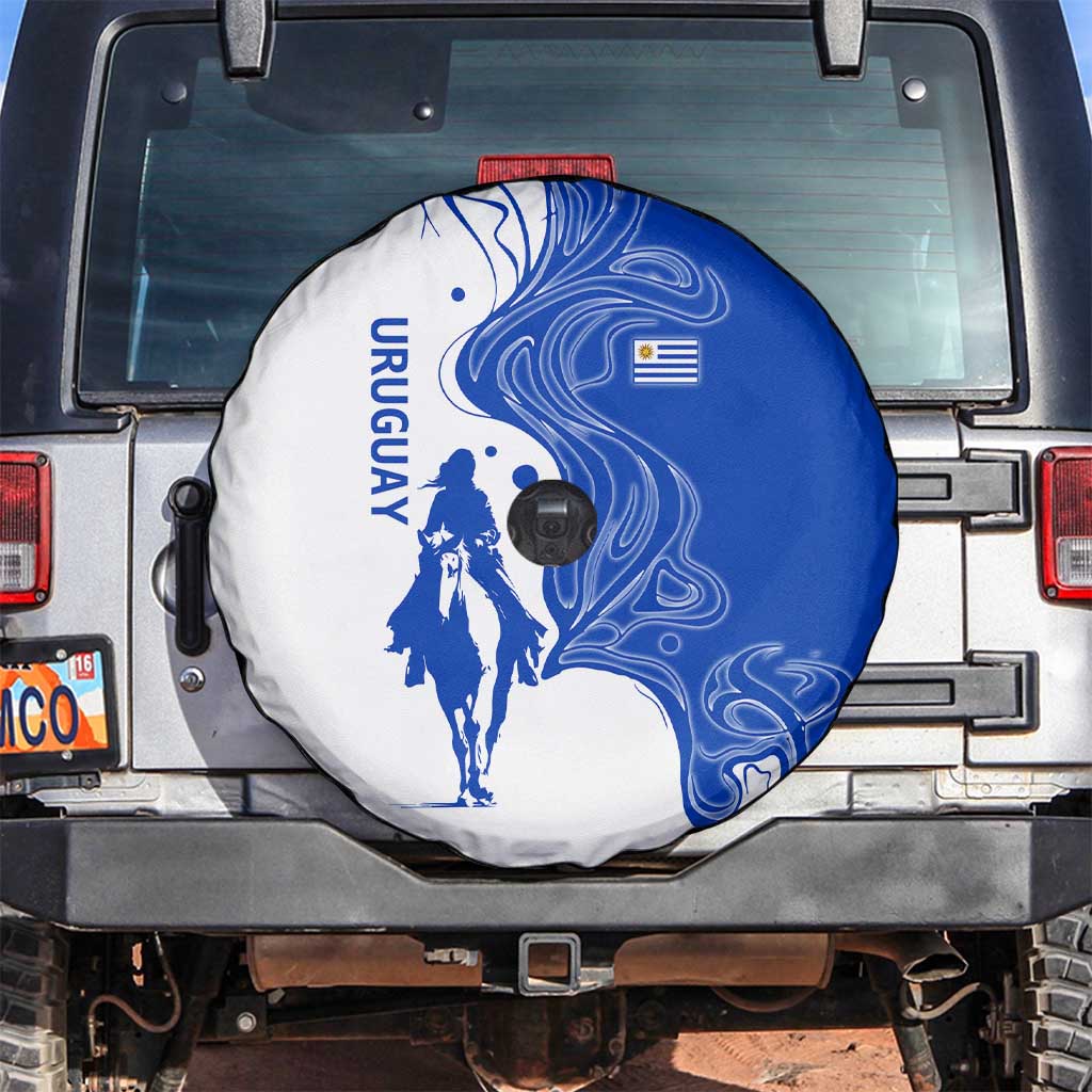 Uruguay Spare Tire Cover with Gaucho Rider Illustration Blue White Swirl - Wonder Print Shop