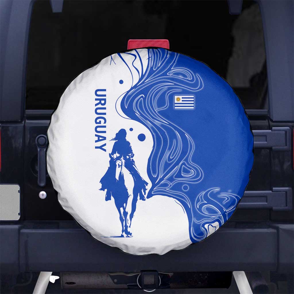 Uruguay Spare Tire Cover with Gaucho Rider Illustration Blue White Swirl - Wonder Print Shop