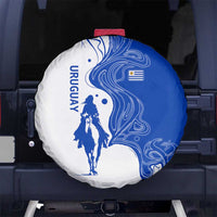 Uruguay Spare Tire Cover with Gaucho Rider Illustration Blue White Swirl - Wonder Print Shop