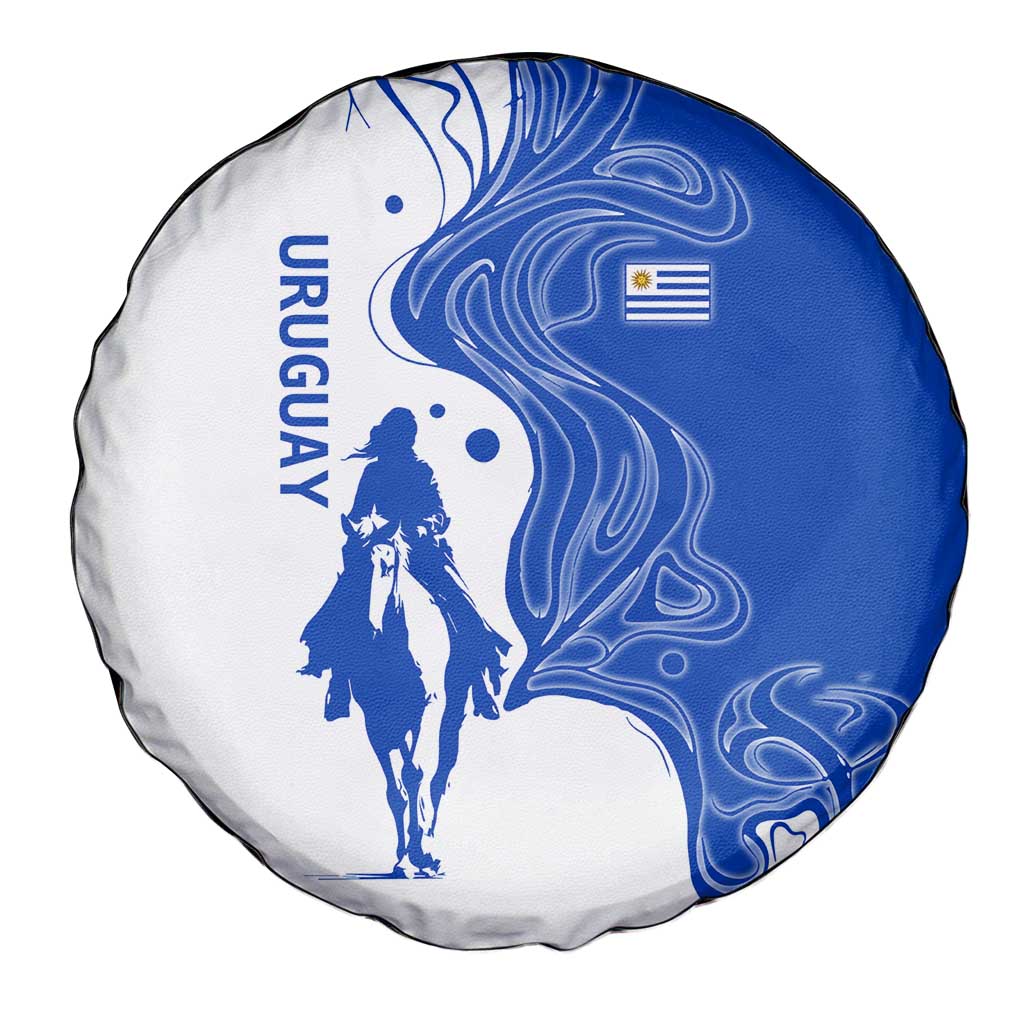 Uruguay Spare Tire Cover with Gaucho Rider Illustration Blue White Swirl - Wonder Print Shop