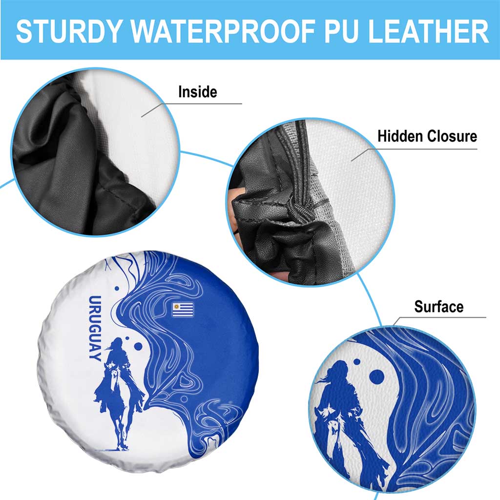 Uruguay Spare Tire Cover with Gaucho Rider Illustration Blue White Swirl - Wonder Print Shop