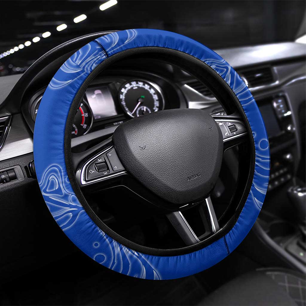 Uruguay Steering Wheel Cover with Gaucho Rider Illustration Blue White Swirl - Wonder Print Shop