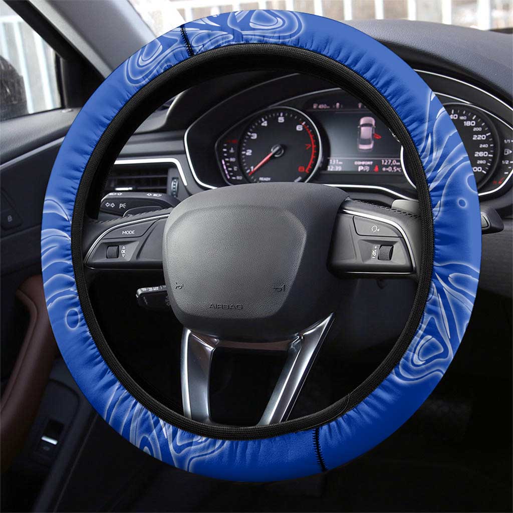 Uruguay Steering Wheel Cover with Gaucho Rider Illustration Blue White Swirl - Wonder Print Shop
