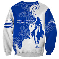 Uruguay Sweatshirt with Gaucho Rider Illustration Blue White Swirl - Wonder Print Shop