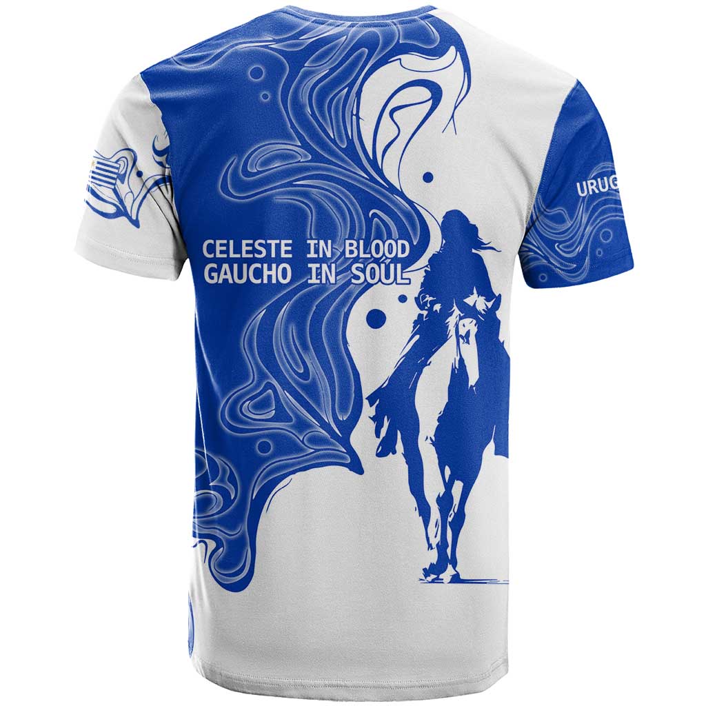 Uruguay T Shirt with Gaucho Rider Illustration Blue White Swirl - Wonder Print Shop