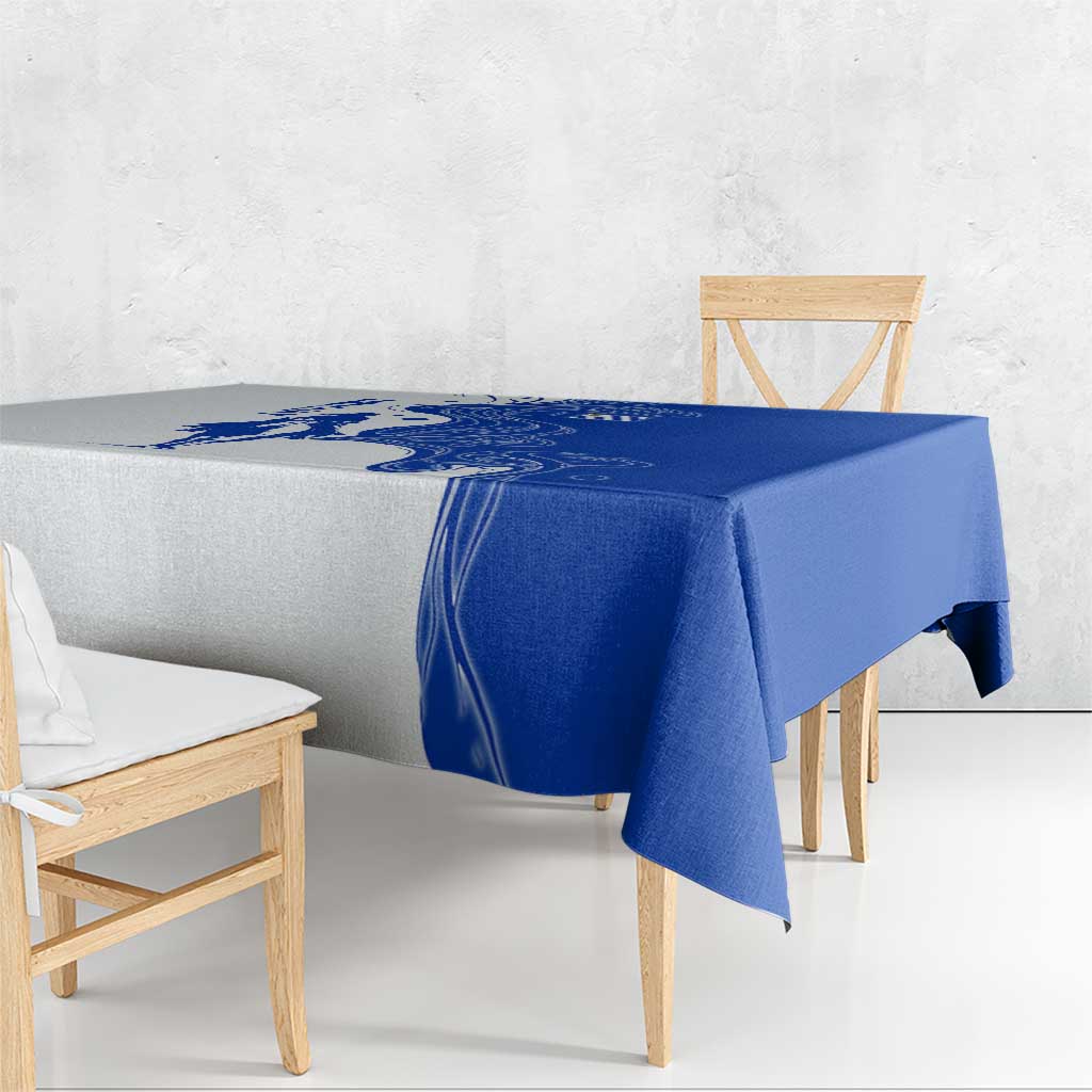 Uruguay Tablecloth with Gaucho Rider Illustration Blue White Swirl - Wonder Print Shop