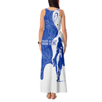 Uruguay Tank Maxi Dress with Gaucho Rider Illustration Blue White Swirl - Wonder Print Shop
