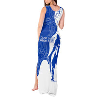 Uruguay Tank Maxi Dress with Gaucho Rider Illustration Blue White Swirl - Wonder Print Shop