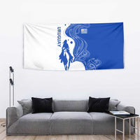 Uruguay Tapestry with Gaucho Rider Illustration Blue White Swirl - Wonder Print Shop