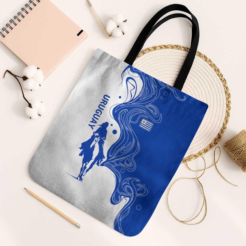 Uruguay Tote Bag with Gaucho Rider Illustration Blue White Swirl - Wonder Print Shop