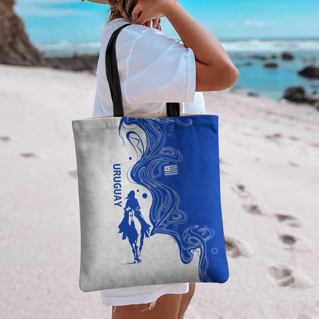 Uruguay Tote Bag with Gaucho Rider Illustration Blue White Swirl - Wonder Print Shop