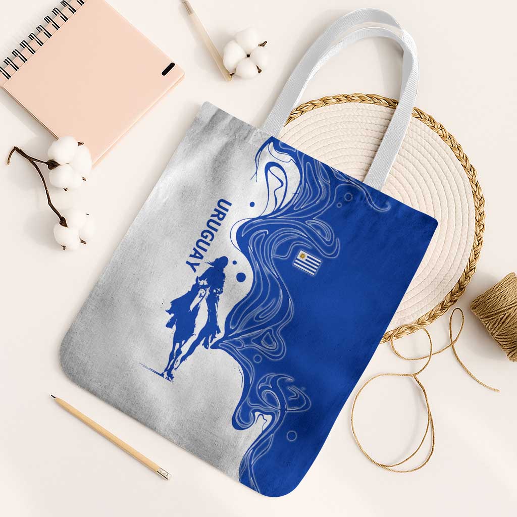Uruguay Tote Bag with Gaucho Rider Illustration Blue White Swirl - Wonder Print Shop