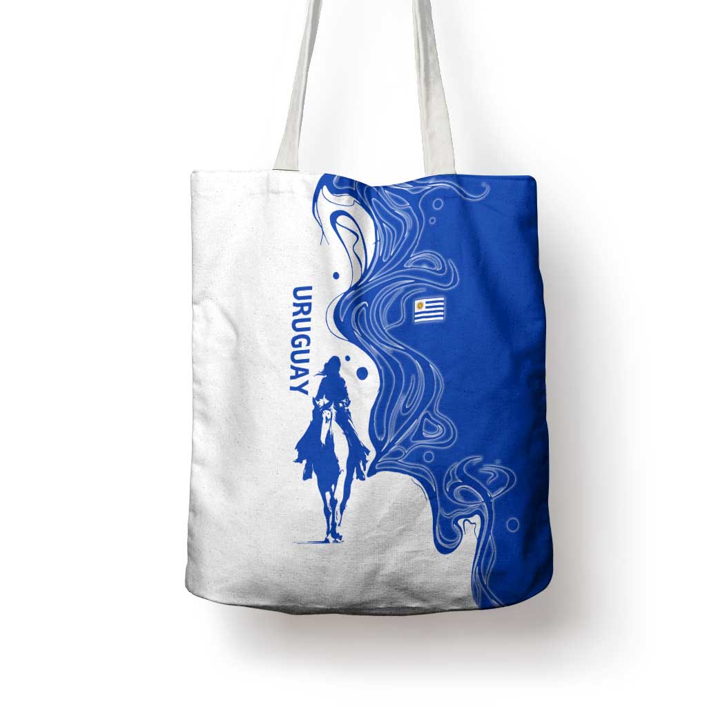 Uruguay Tote Bag with Gaucho Rider Illustration Blue White Swirl - Wonder Print Shop