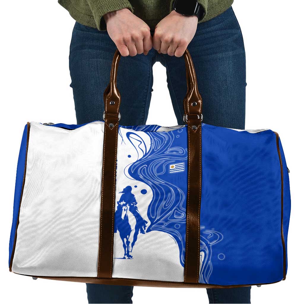 Uruguay Travel Bag with Gaucho Rider Illustration Blue White Swirl - Wonder Print Shop