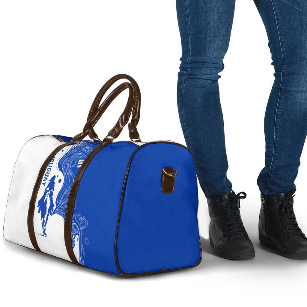 Uruguay Travel Bag with Gaucho Rider Illustration Blue White Swirl - Wonder Print Shop