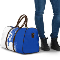 Uruguay Travel Bag with Gaucho Rider Illustration Blue White Swirl - Wonder Print Shop