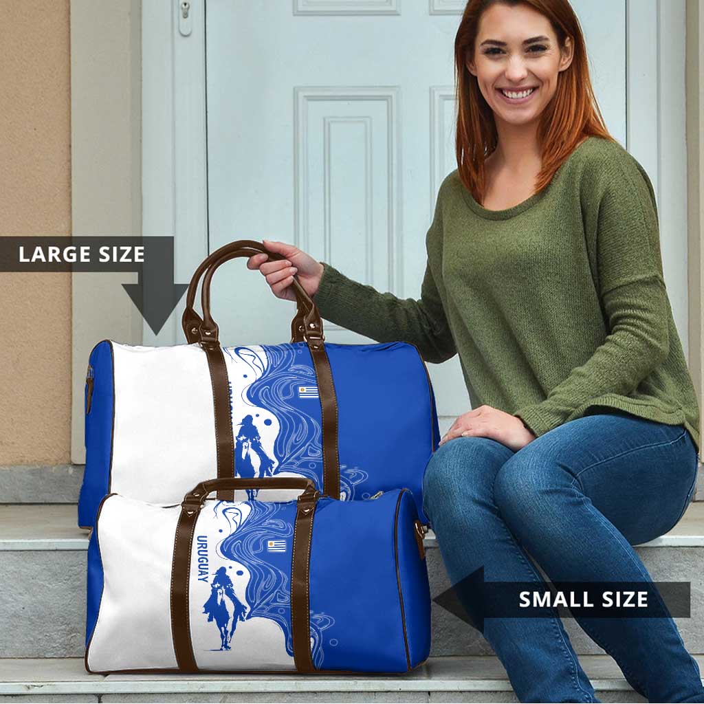 Uruguay Travel Bag with Gaucho Rider Illustration Blue White Swirl - Wonder Print Shop