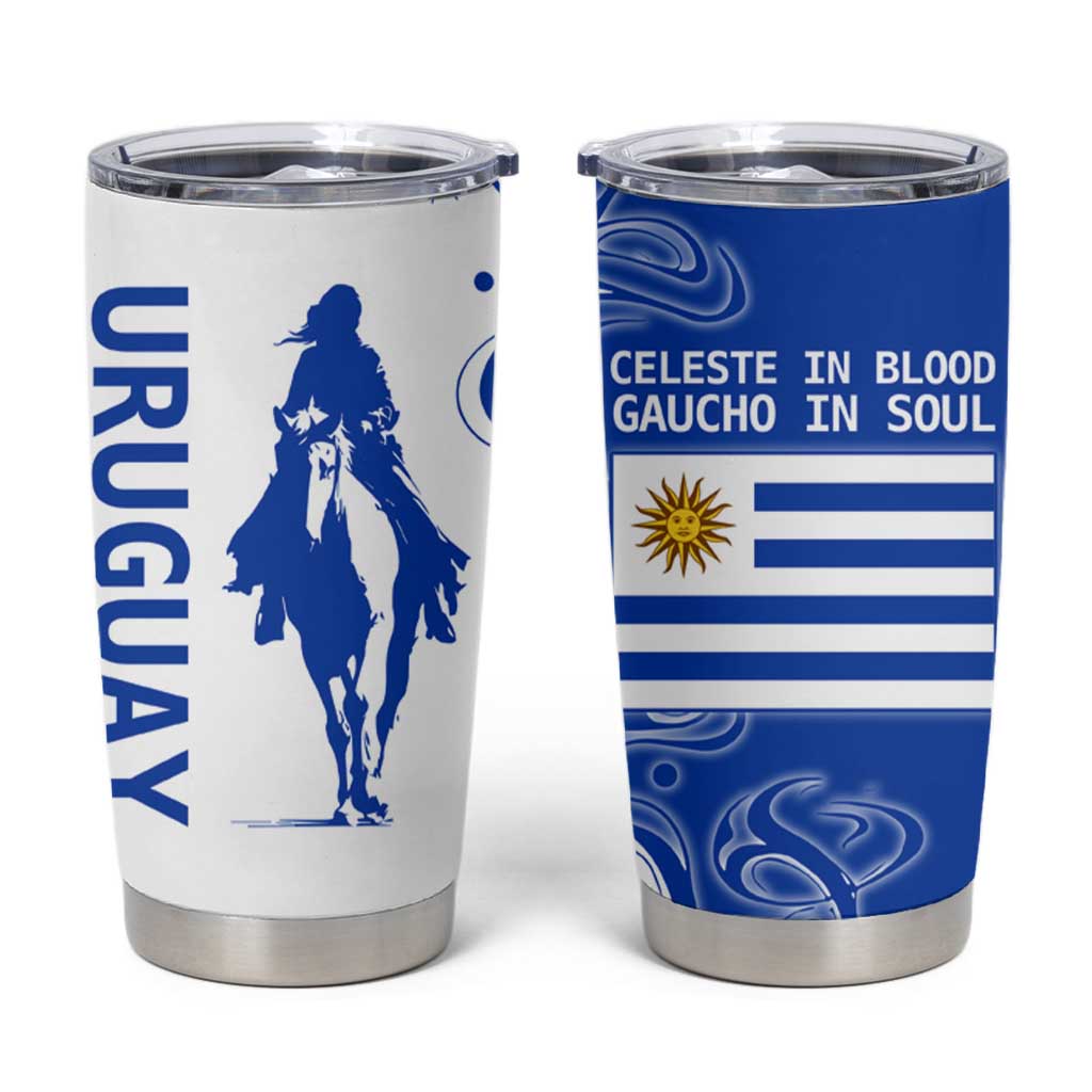 Uruguay Tumbler Cup with Gaucho Rider Illustration Blue White Swirl - Wonder Print Shop