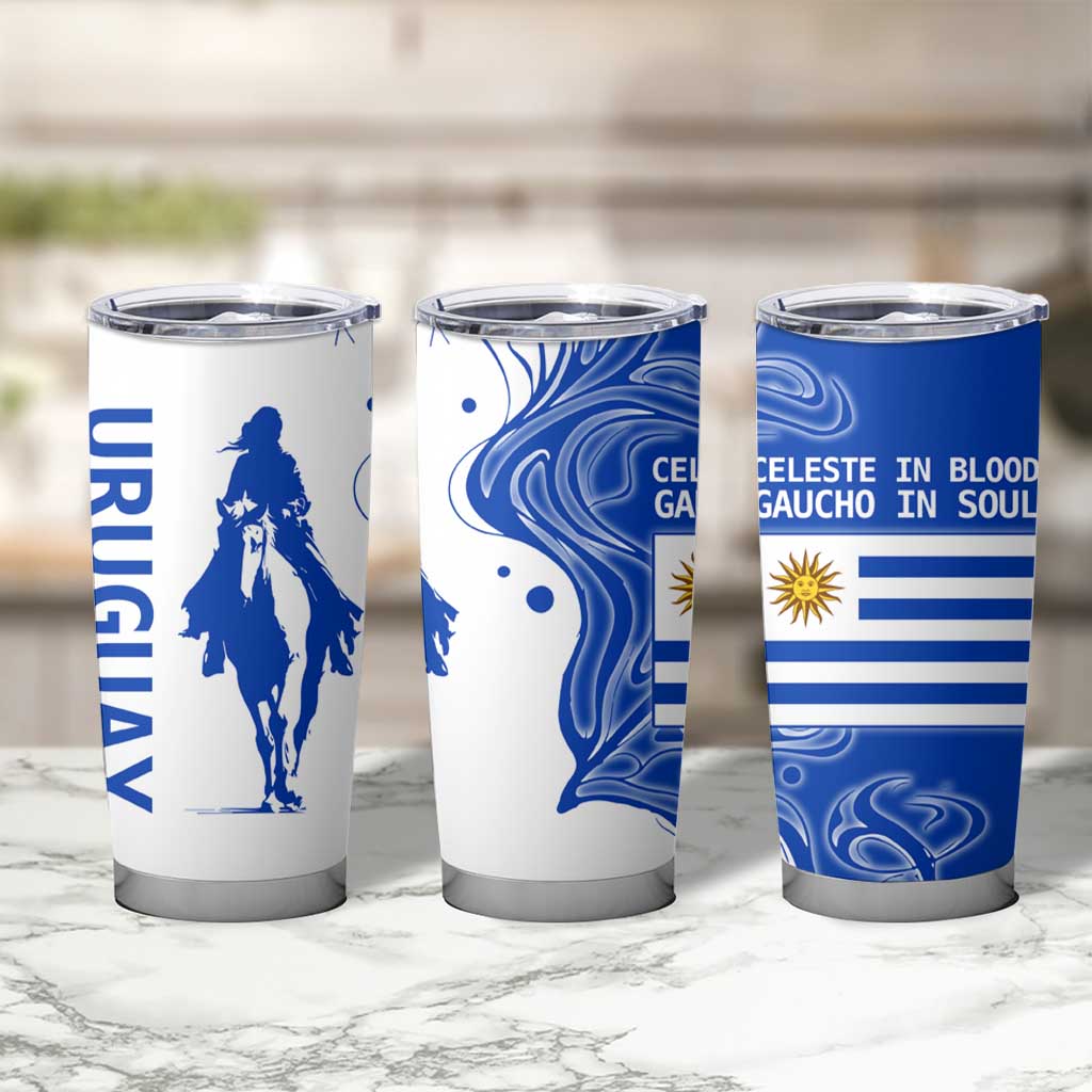 Uruguay Tumbler Cup with Gaucho Rider Illustration Blue White Swirl - Wonder Print Shop