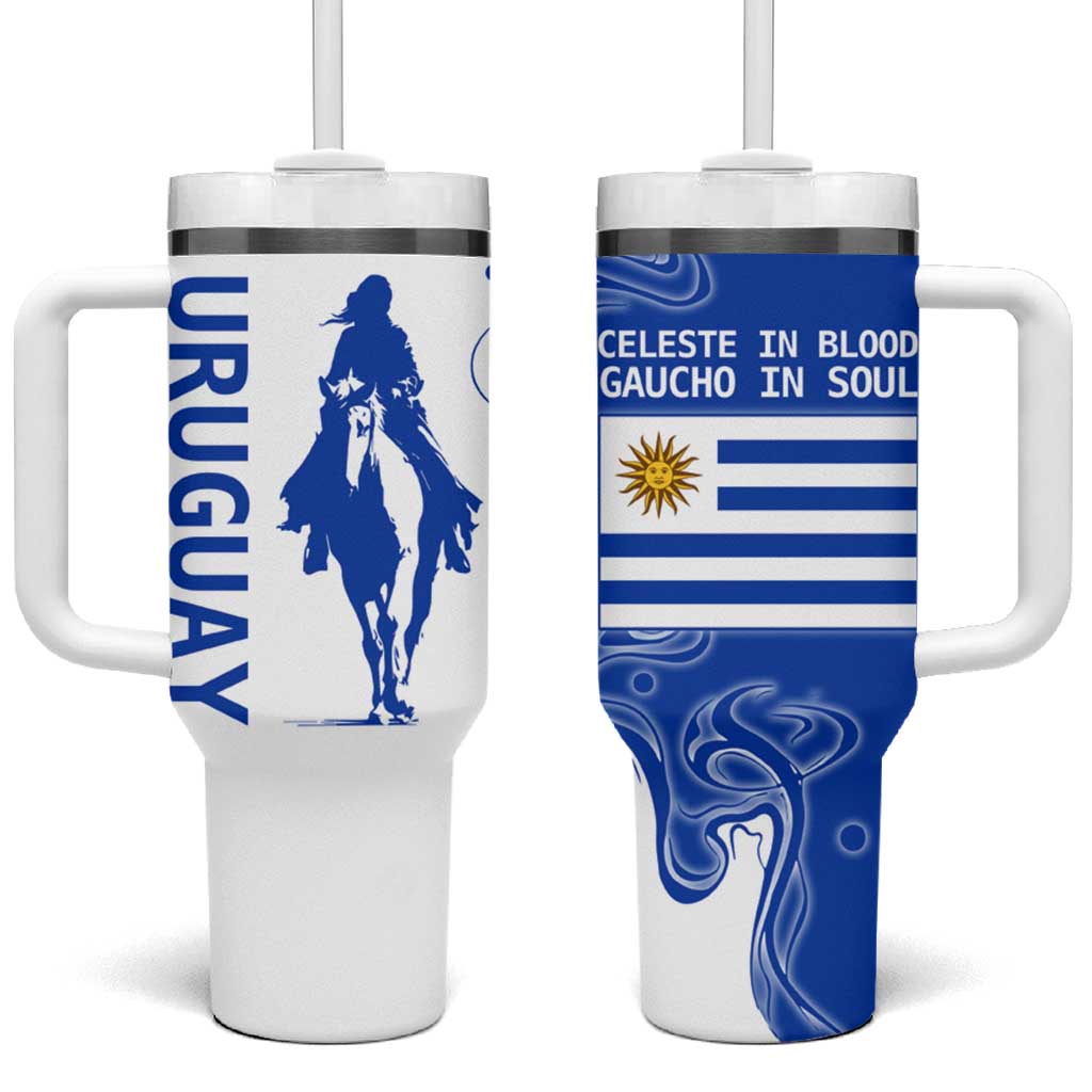 Uruguay Tumbler With Handle with Gaucho Rider Illustration Blue White Swirl - Wonder Print Shop