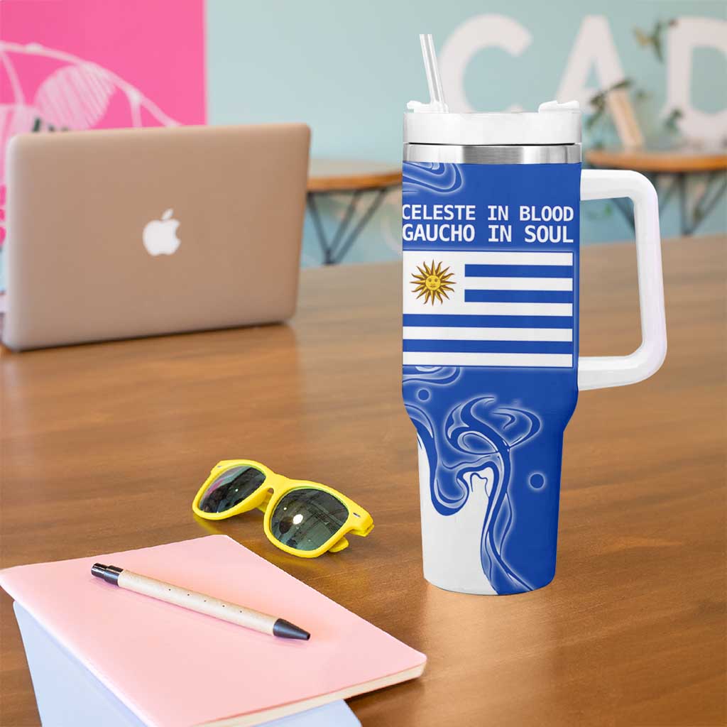 Uruguay Tumbler With Handle with Gaucho Rider Illustration Blue White Swirl - Wonder Print Shop